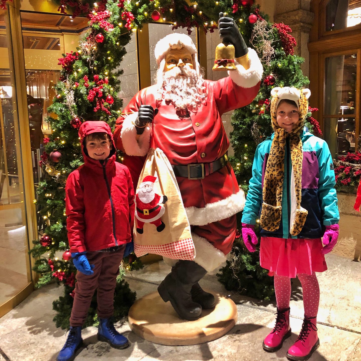 My children found Santa! One of the best bits about a family skiing holiday in Zermatt at Christmas is all the decorations.