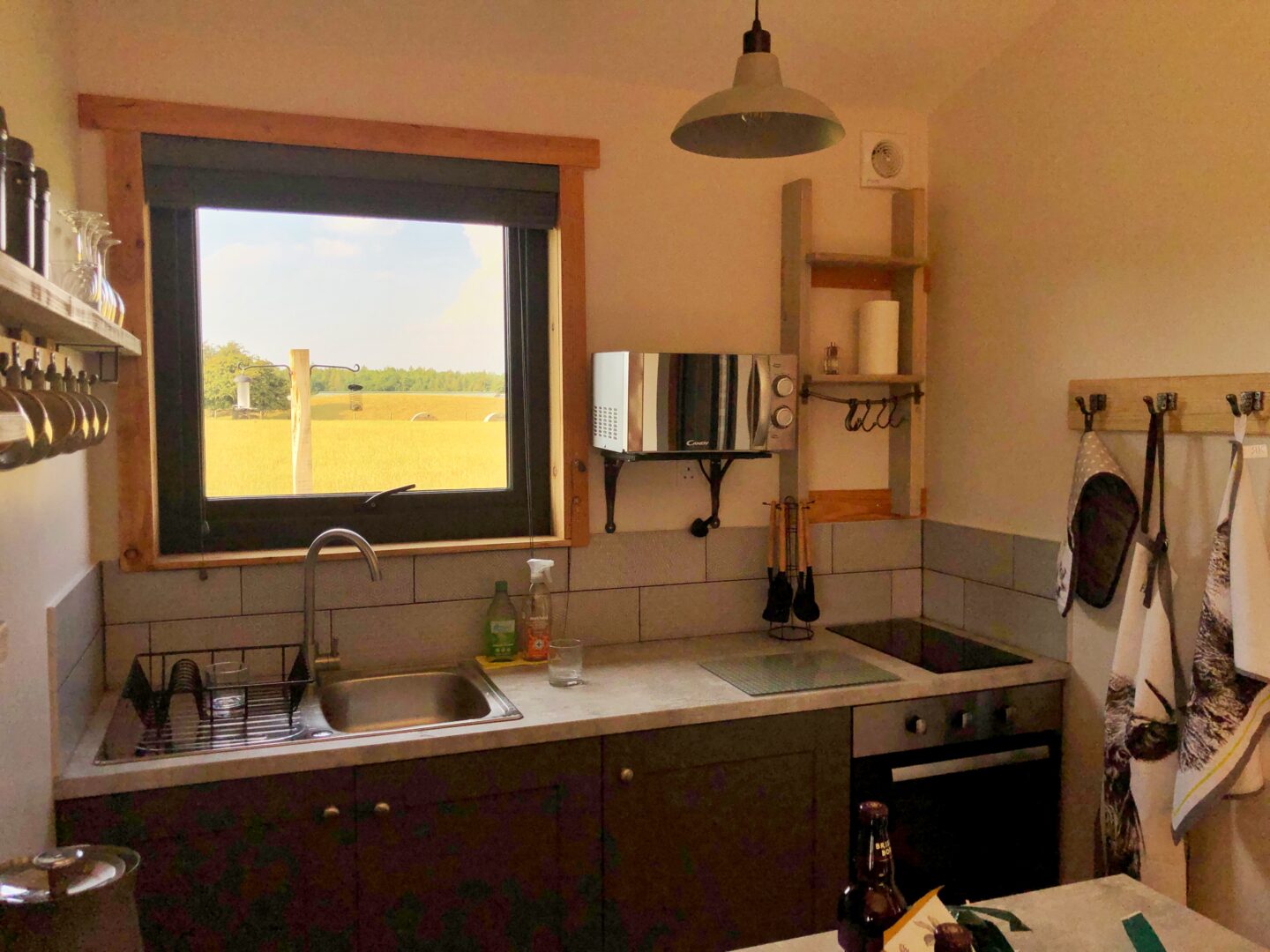 The kitchen in the lodges at The Cotswold Farm Park have everything you need for a short self catering break.