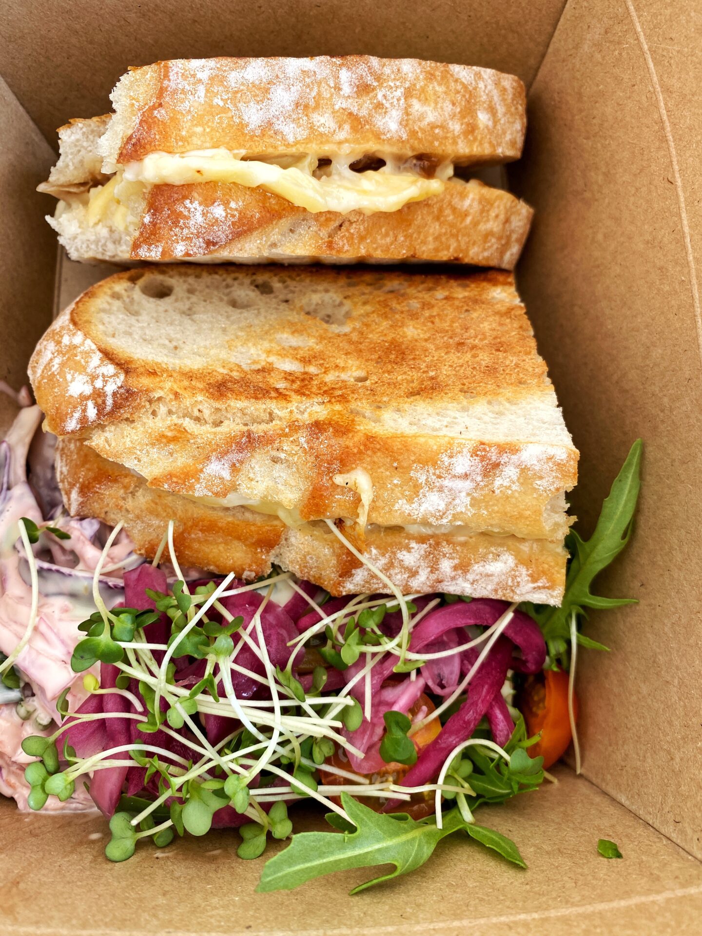 A cheese and chutney sourdough toast, one of delicious locally sourced items on the menu at Sudeley Castle.