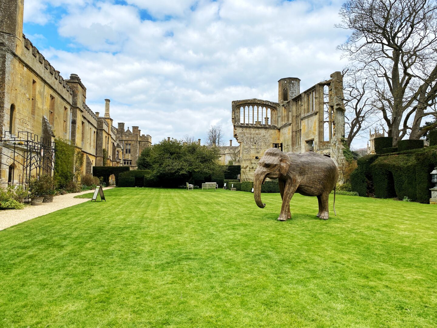 One of the majestic life size elephant sculptures at Sudeley Castle.