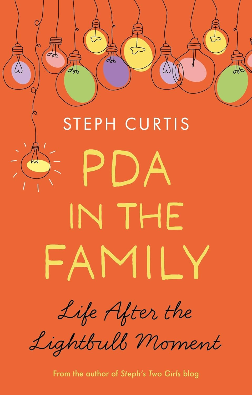 Image shows the cover of a book called PDA In The Family by Steph Curtis part of a post about the best neurodivergence books for adults.